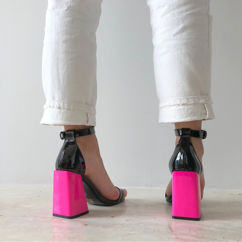 Nasty Gal Truffle Collection Black Patent Leather Pink Block Heels